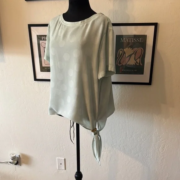 Donna Karan Green Blouse with Relaxed Tie Front - Picture 2 of 10